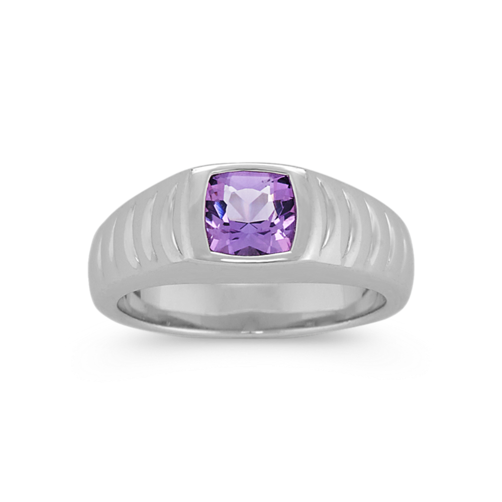 Cushion-Cut Purple Amethyst Ring in Sterling Silver