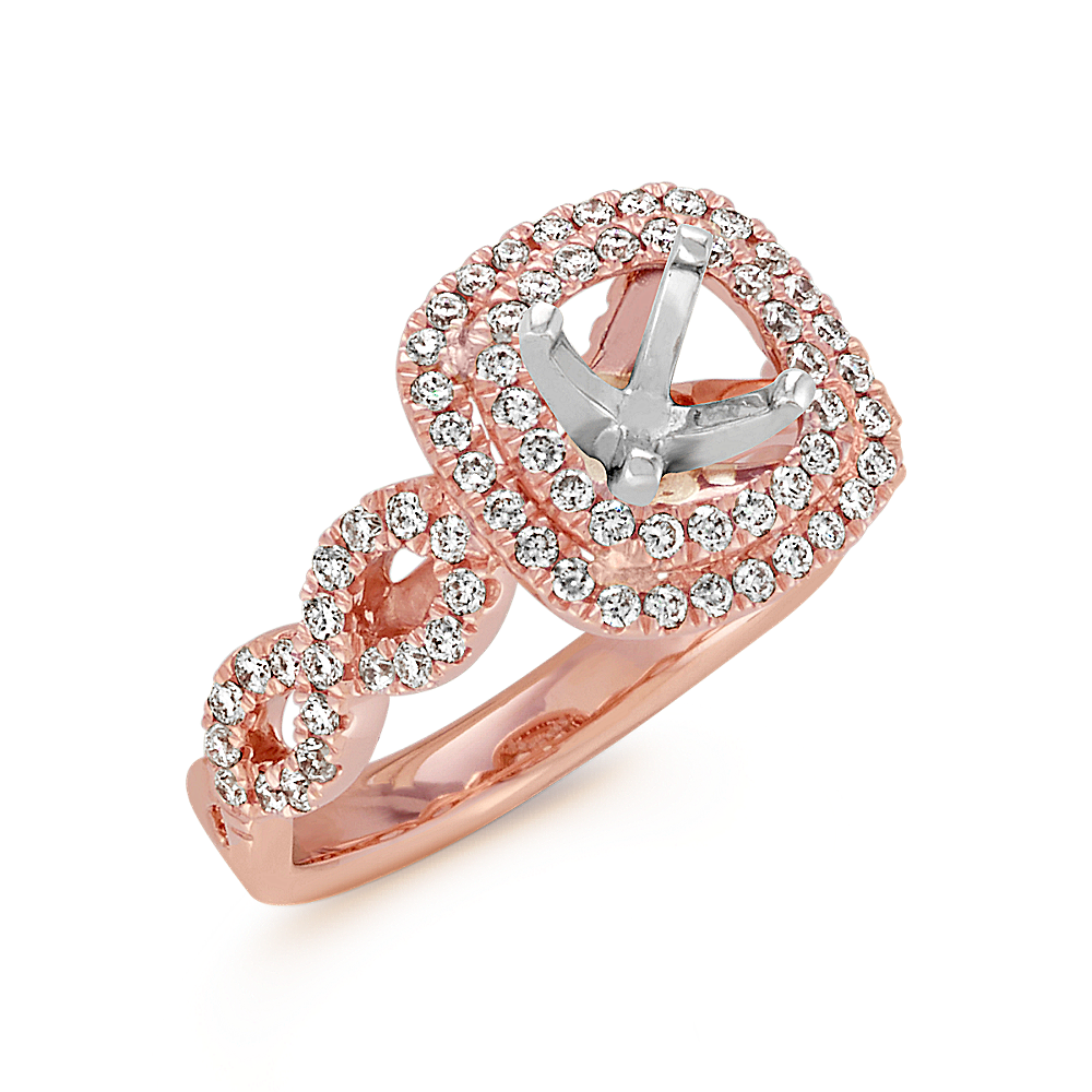 Cushion Double Halo Infinity Diamond Engagement Ring in 14k Rose Gold ...