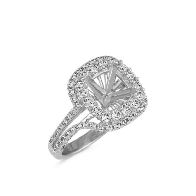 Cushion Halo Engagement Ring with Pave-Set Natural Diamonds