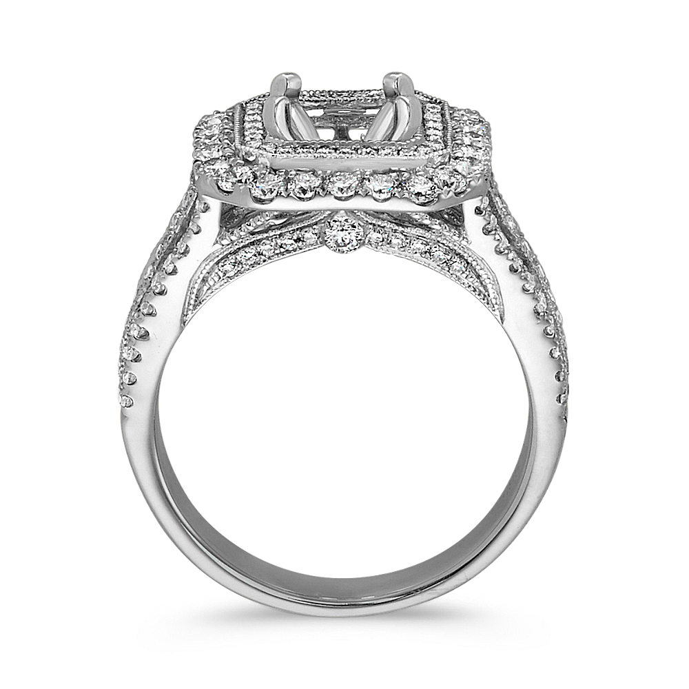 Cushion Halo Vintage Engagement Ring with Pave-Set Round Diamonds ...