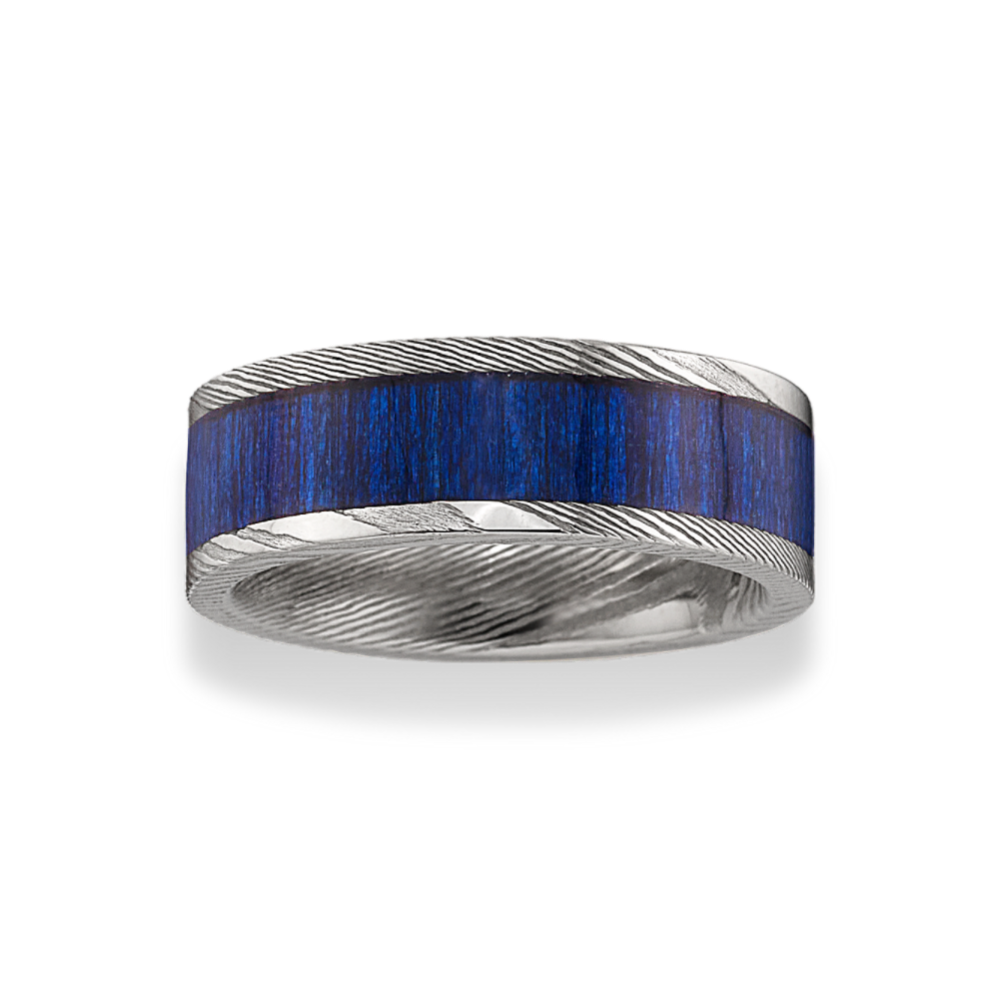 Damascus Steel Orchid Wood Wedding Band (8mm)