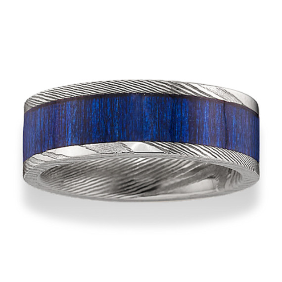 Damascus Steel Orchid Wood Wedding Band (8mm)