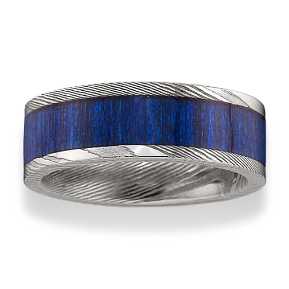 Damascus Steel Orchid Wood Wedding Band (8mm)