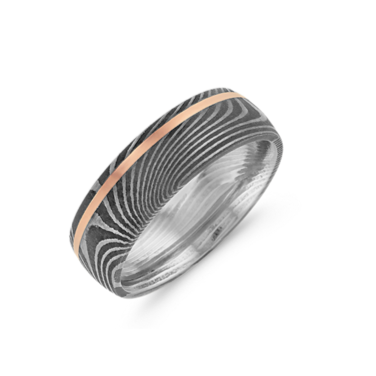Damascus Steel & 14k Rose Gold Ring (7mm)