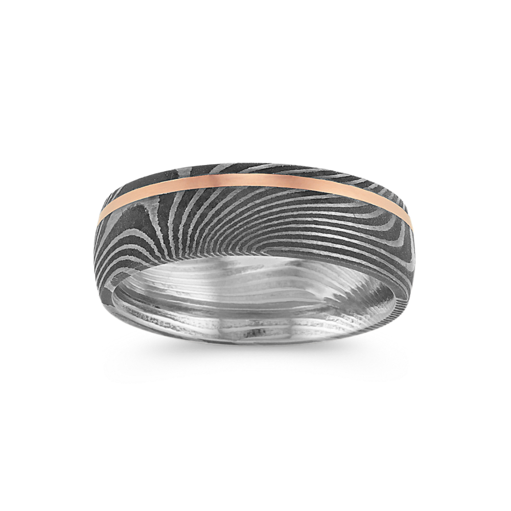Damascus Steel & 14k Rose Gold Ring (7mm)