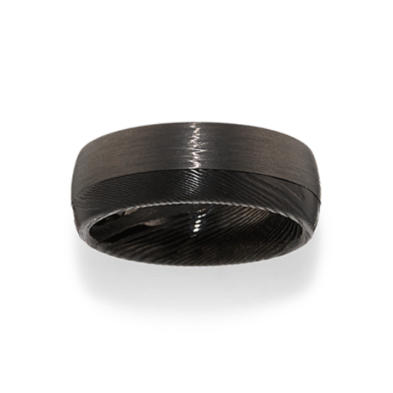 Damascus Steel and Carbon Fiber Wedding Band (8mm)