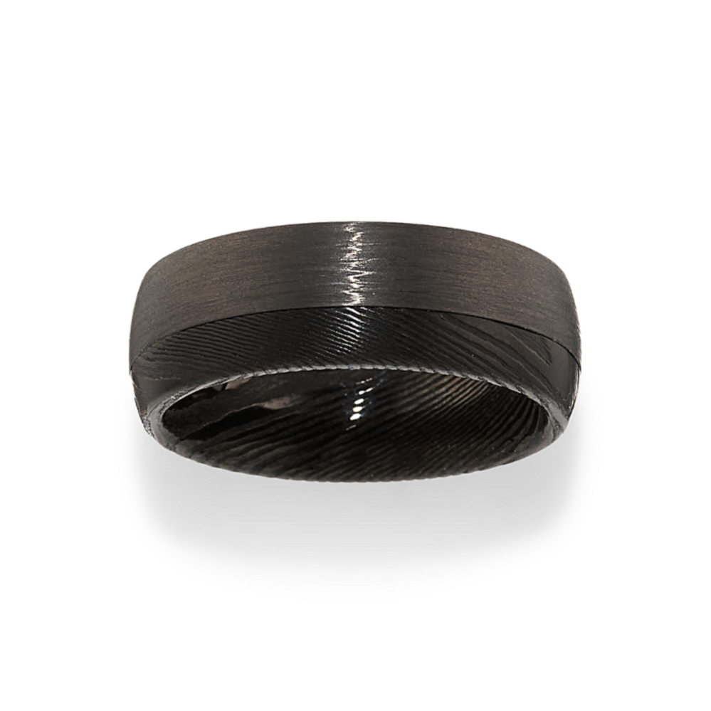 Damascus Steel and Carbon Fiber Wedding Band (8mm)