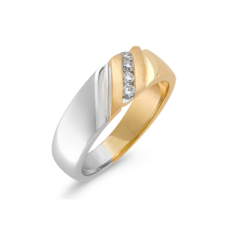 Diagonal Round Natural Diamond Ring in 14k Two-Tone Gold with Channel-Setting