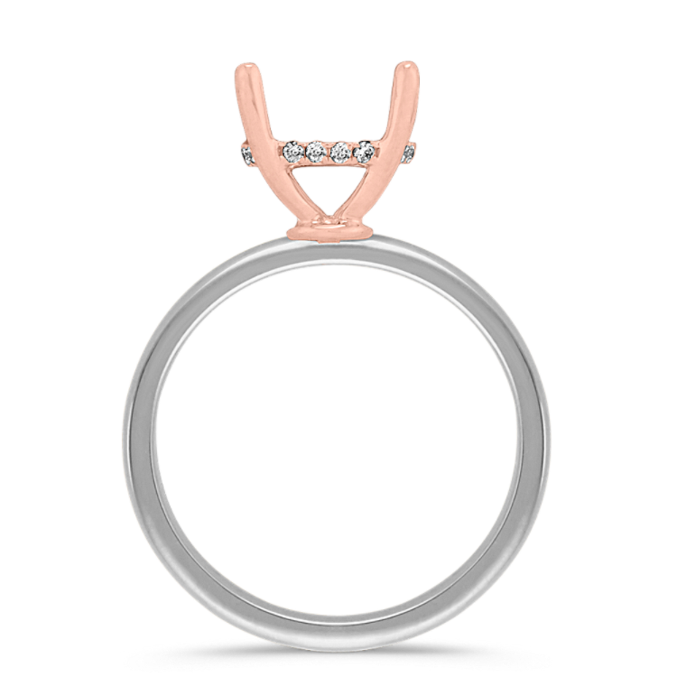 Rosebud Natural Diamond Decorative Crown to Hold 8.2mm Round Gemstone