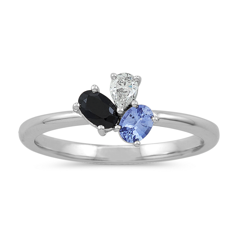 Diamond, Black & Kentucky Blue Sapphire Cluster Ring
