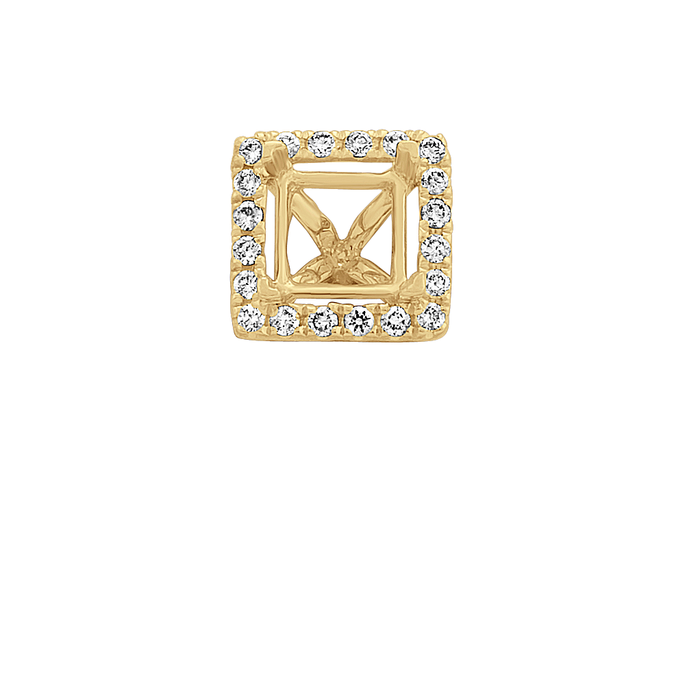 Classic Natural Diamond Halo Decorative Crown to Hold 5.5mm Princess Cut Gemstone