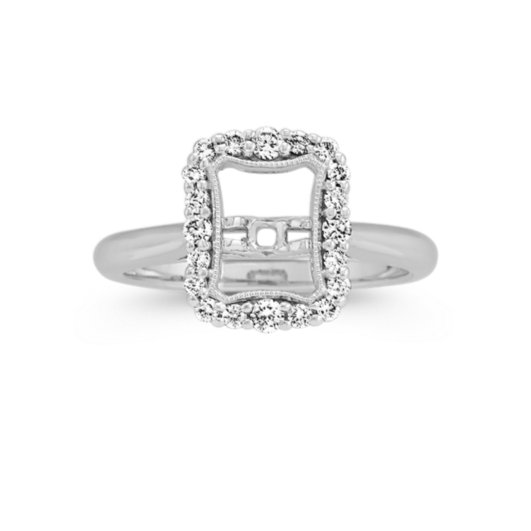 Natural Diamond Emerald-Shaped Halo Engagement Ring