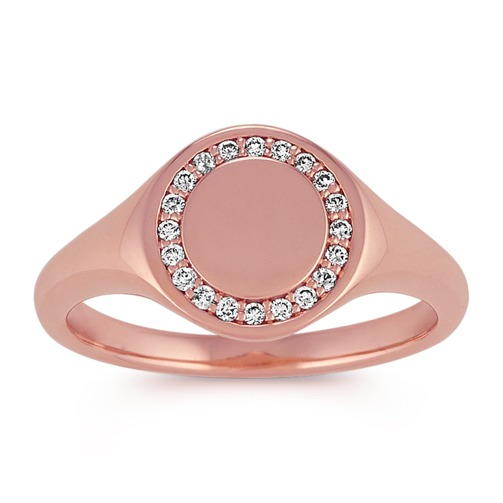 Diamond Engravable Signet Ring in 14k Rose Gold