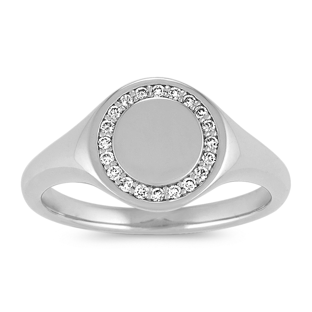 Diamond Engravable Signet Ring in 14k White Gold