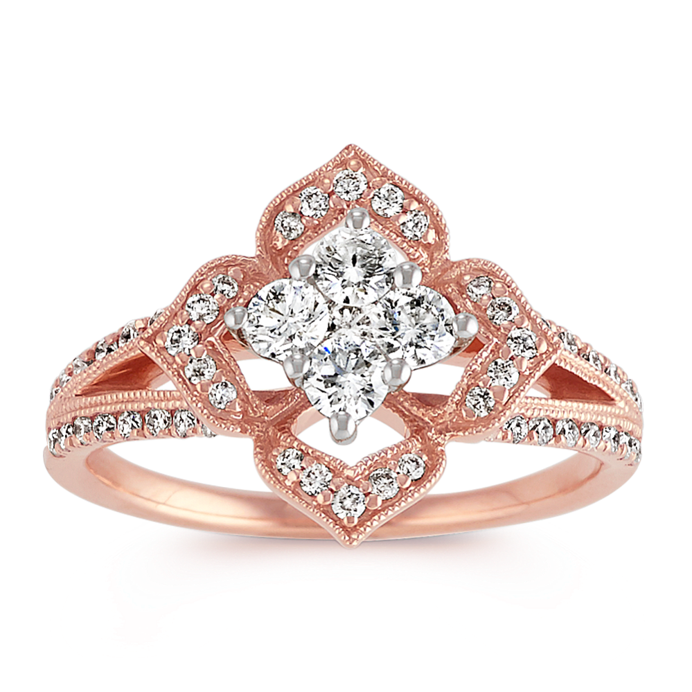 Diamond Floral Ring in 14k Rose Gold