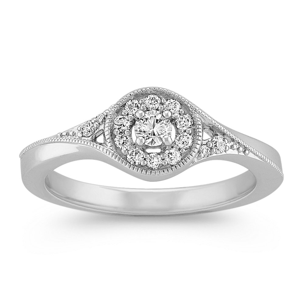 Diamond Halo Ring in Sterling Silver
