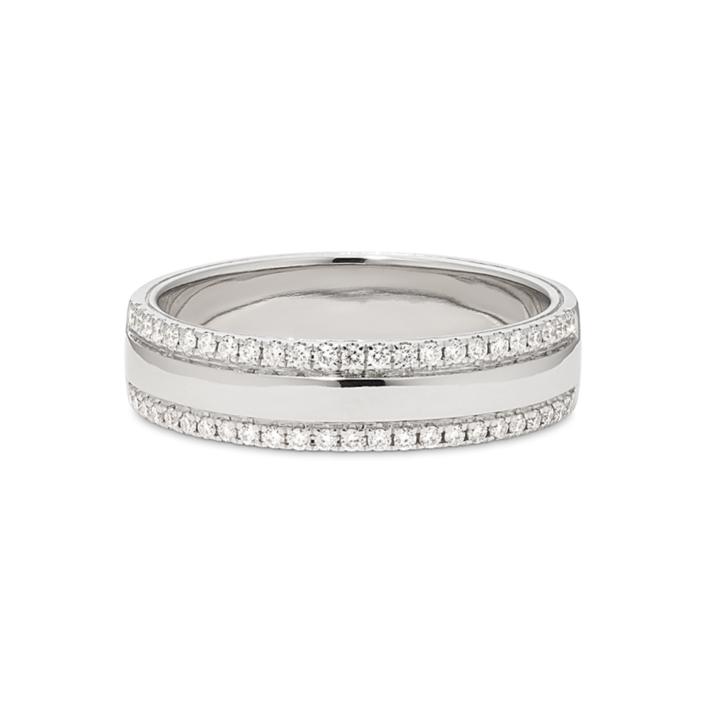 Pave Borders 14K White Gold Band (6mm)