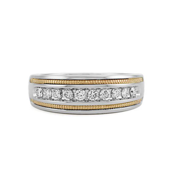 Diamond Mens Band in 14k White and Yellow Gold (8mm) | Shane Co.