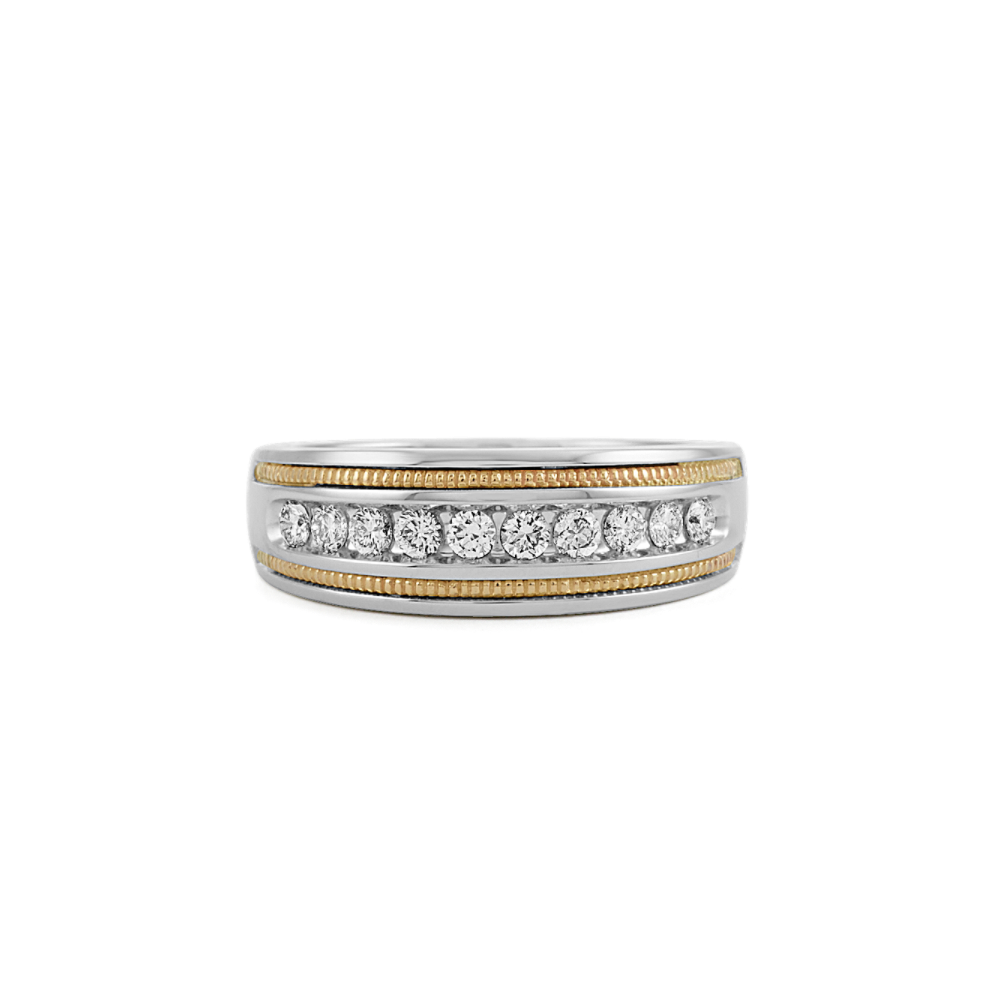 Diamond Mens Band in 14k White and Yellow Gold (8mm)