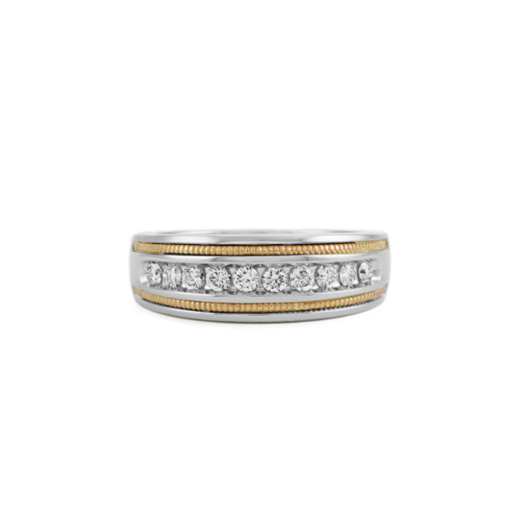 Natural Diamond Mens Band in 14k White and Yellow Gold (8mm)