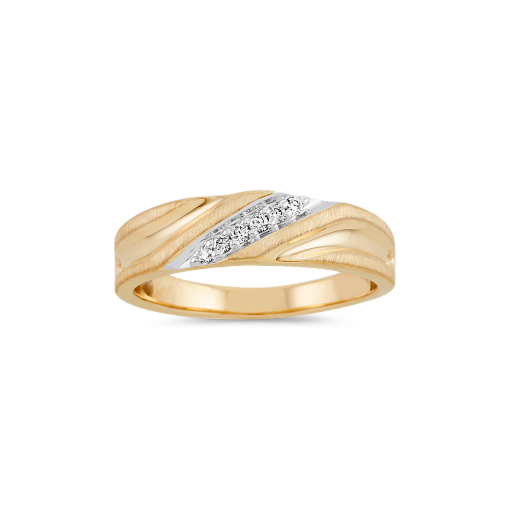 Two Diamond Wedding Band Gold Men's Wide Wedding Ring for Him and Her 14K Yellow Gold / 9.0
