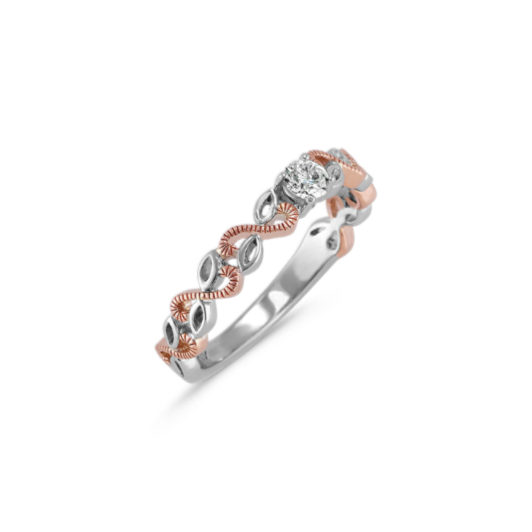 Natural Diamond Ring in Sterling Silver and 14k Rose Gold