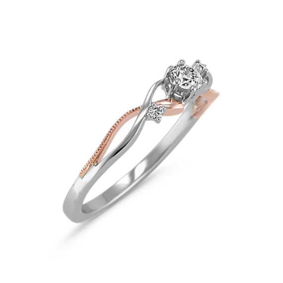 Rose Gold Plated Sterling Silver & Genuine Diamond Adjustable Swirl Ring 