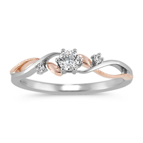 Diamond Swirl Ring in Sterling Silver and 14k Rose Gold