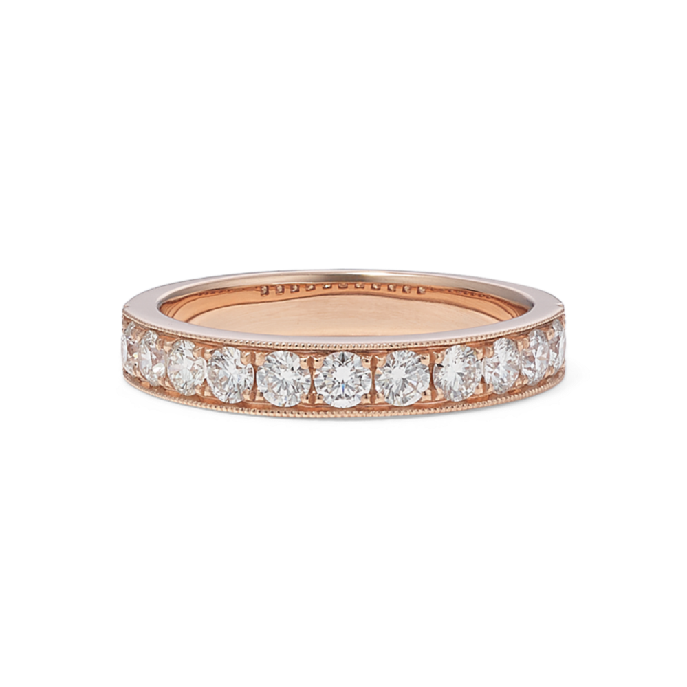 Diamond Wedding Band in 14k Rose Gold with Milgrain Detailing