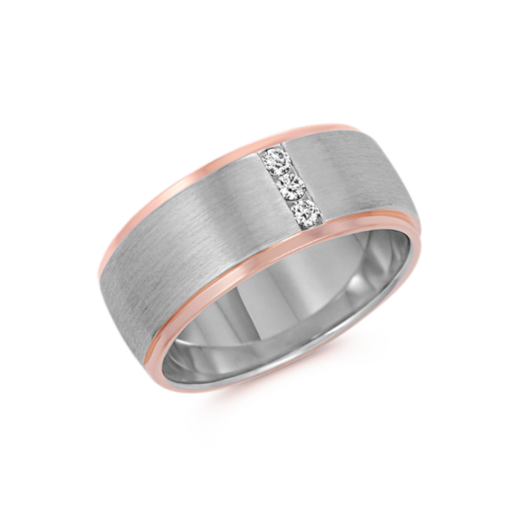 Natural Diamond Wedding Band in 14k White and Rose Gold (9mm)