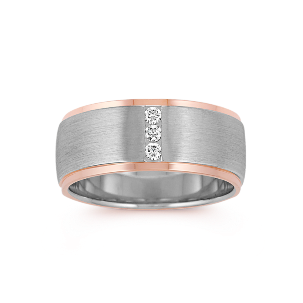 Diamond Wedding Band in 14k White and Rose Gold (9mm)
