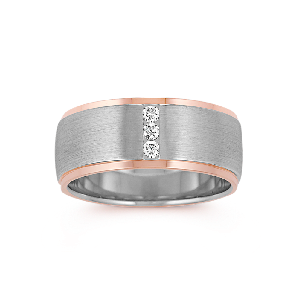 Natural Diamond Wedding Band in 14k White and Rose Gold (9mm)