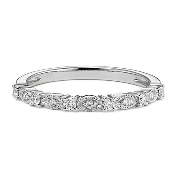 Diamond Band with Alternating Design in 14k White Gold