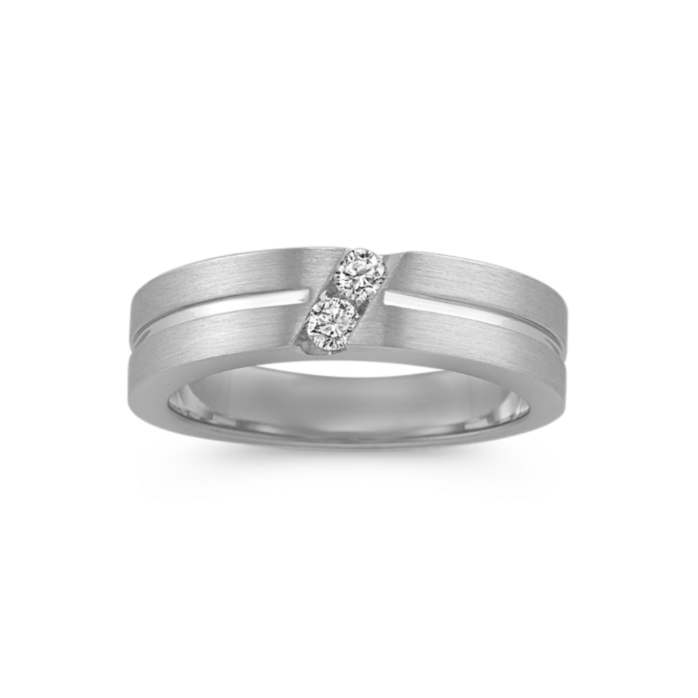 Diagonal Diamond Stack 14K White Gold Band (6mm)