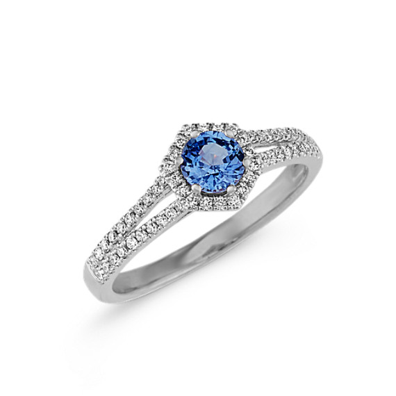 Diamond & Kentucky Blue Sapphire Halo Ring | Shane Co.