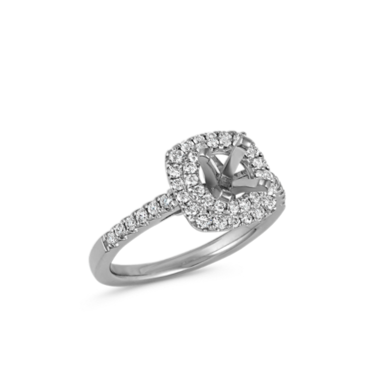 Double Halo Natural Diamond Platinum Engagement Ring with Pave Setting