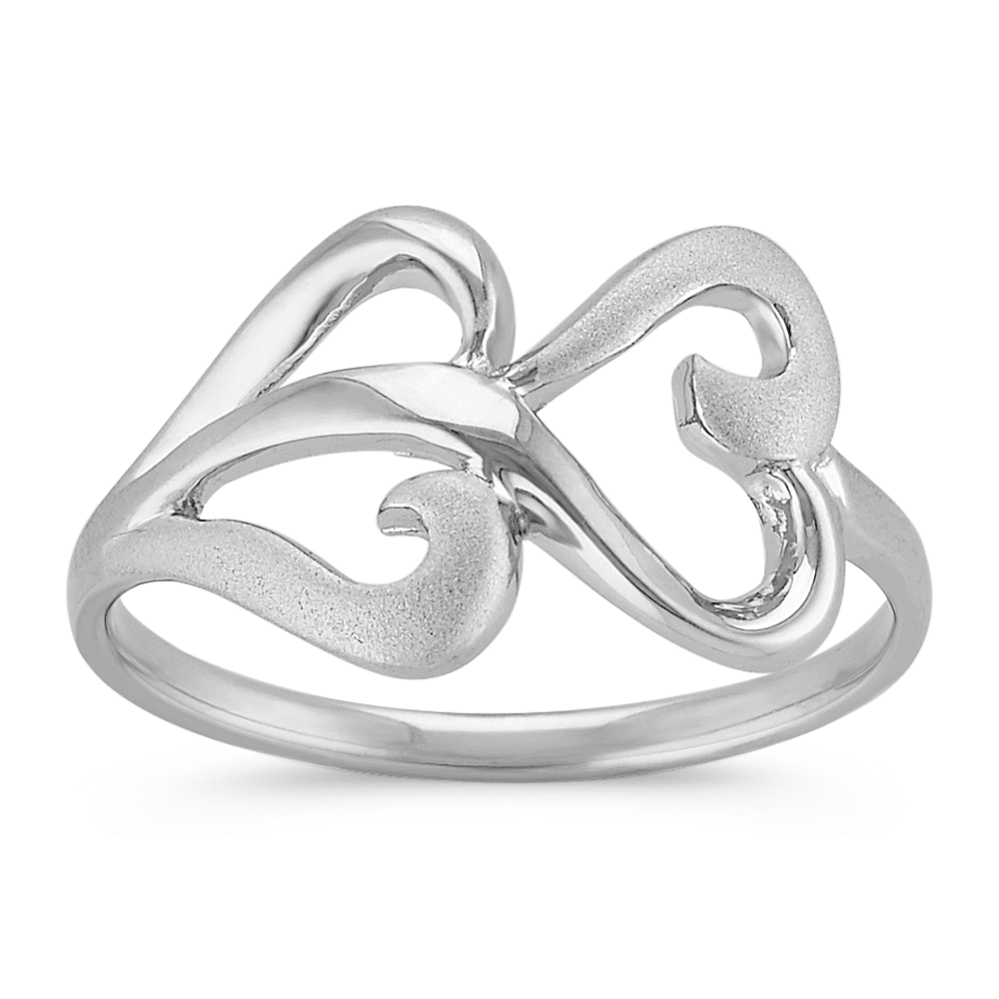 Double Heart Ring with Sandblasted and Polished Finishes