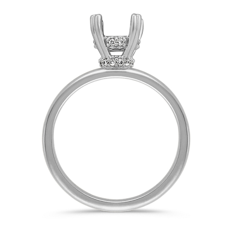 Hidden Halo Natural Diamond Decorative Crown to Hold 6.5mm Round Gemstone