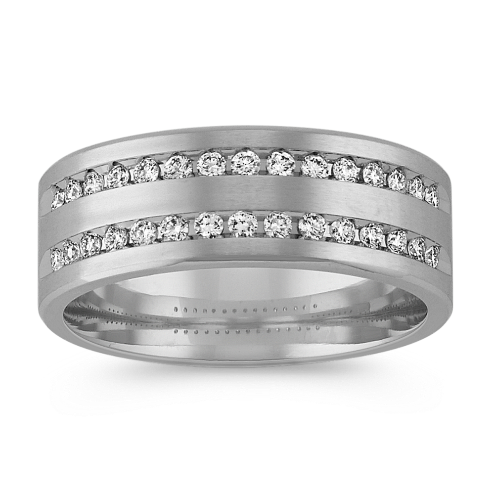 Double Row Round Diamond Ring with Brushed Finish (8mm)