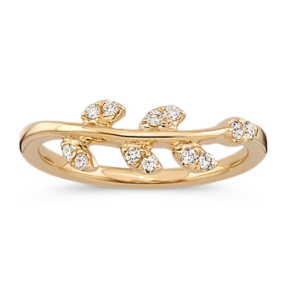 Dream Natural Diamond Leaf Wedding Band in 14K Yellow Gold