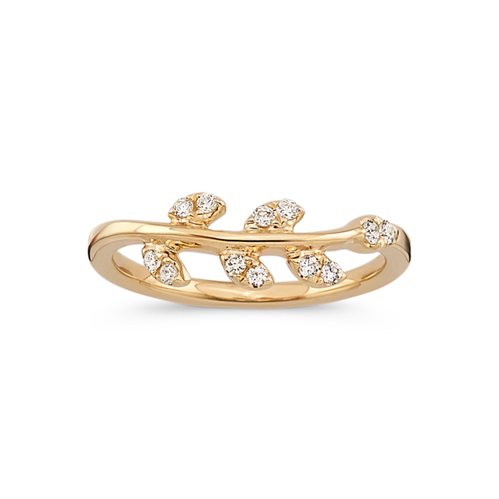 Dream Diamond Leaf Wedding Band in 14K Yellow Gold