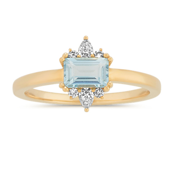 East-West Sky Blue Topaz and Diamond Ring in 14k Yellow Gold