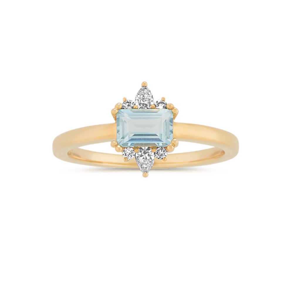 East-West Sky Blue Topaz and Diamond Ring in 14k Yellow Gold