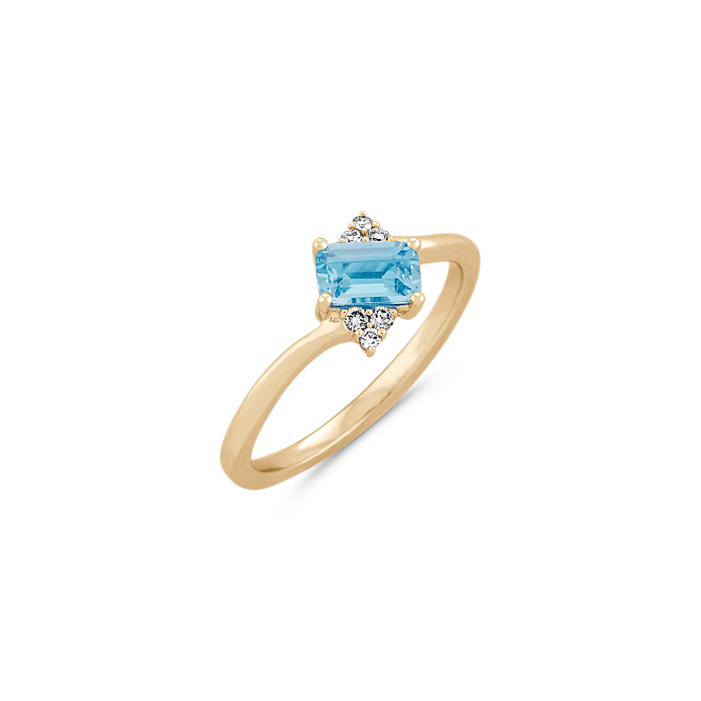 Emerald Blue Topaz and Diamond Ring 14k Yellow Gold | Shane Co.