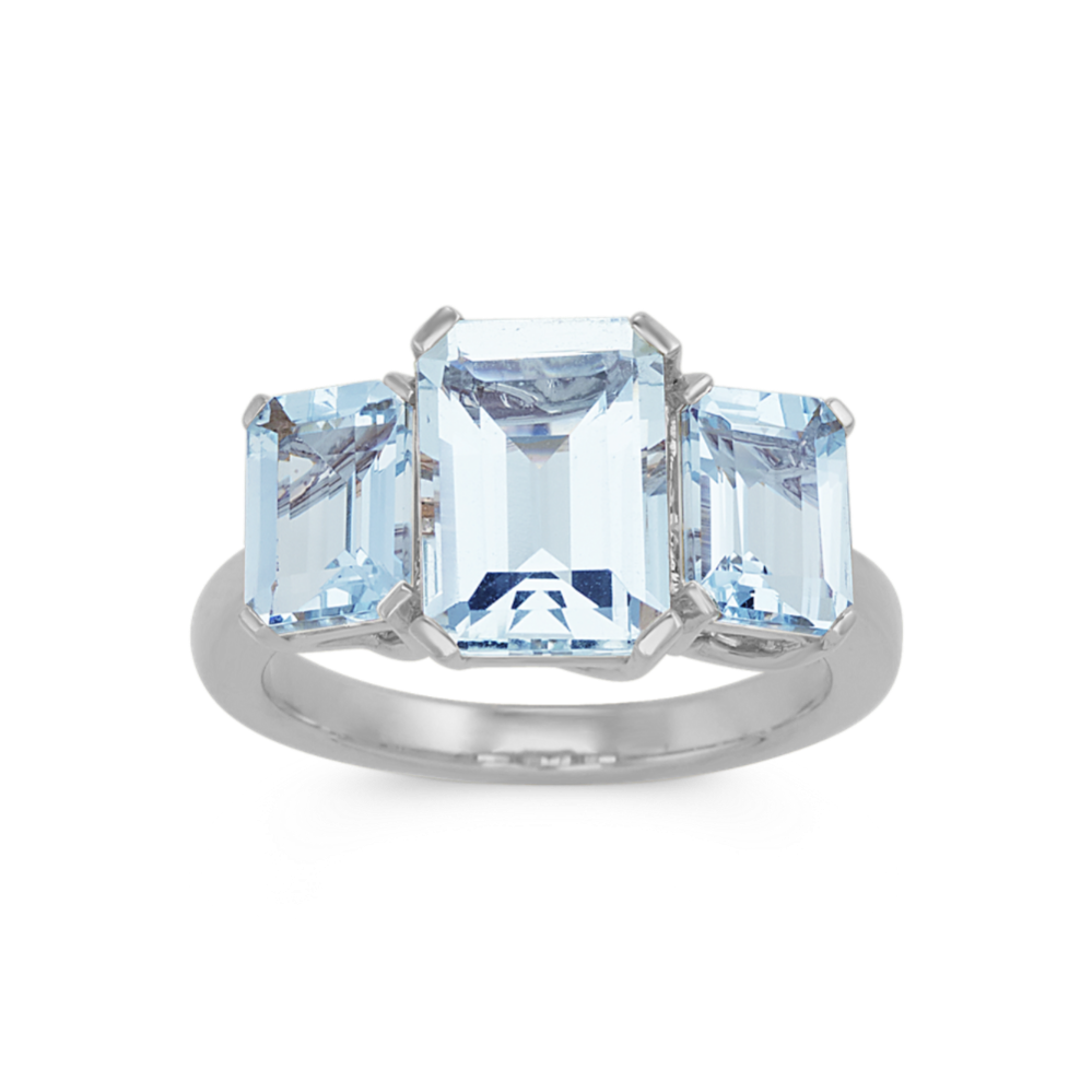 Emerald Cut Aquamarine Ring in 14k White Gold