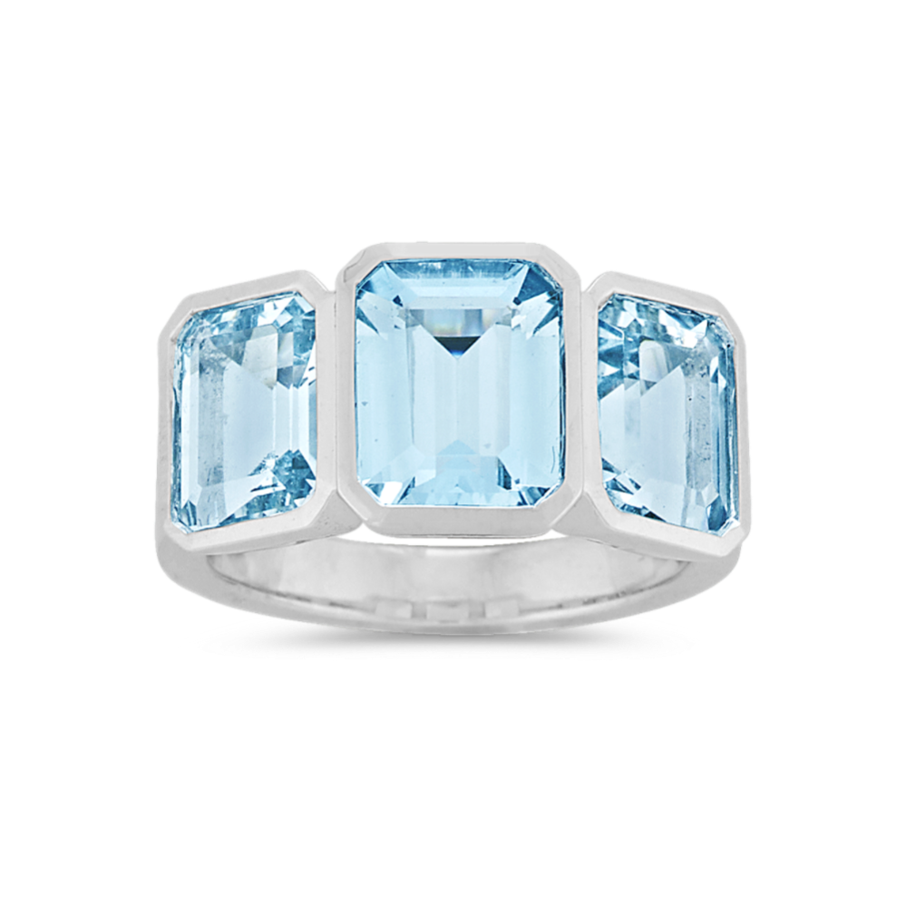 Emerald Cut Aquamarine Three-Stone Ring