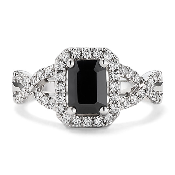 Emerald Cut Black Sapphire and Diamond Ring