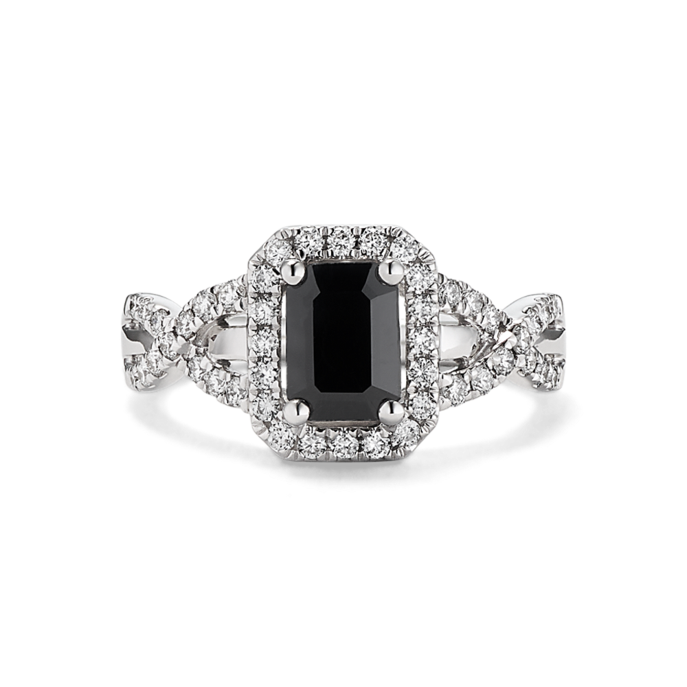 Raven Black Natural Sapphire and Natural Diamond Ring in 14K White Gold