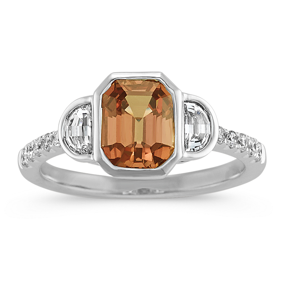 Emerald Cut Cognac Sapphire and Diamond Ring