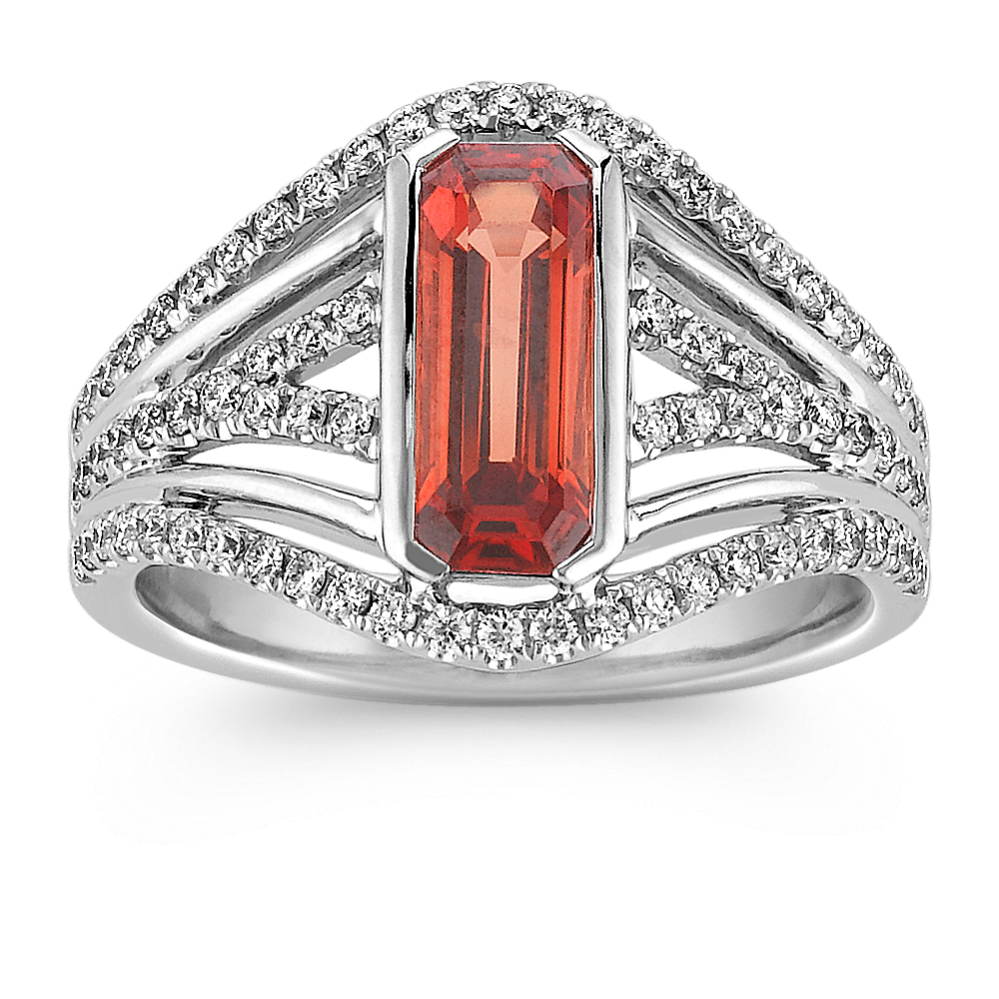 Emerald Cut Fire Sapphire and Diamond Ring